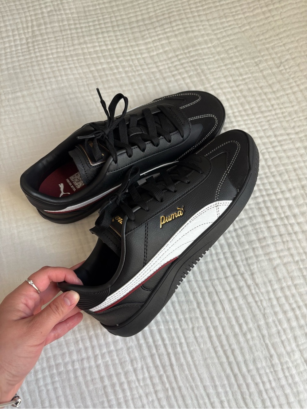 Puma Black White Low-Top Sneakers with Red Accent and Gold Logo